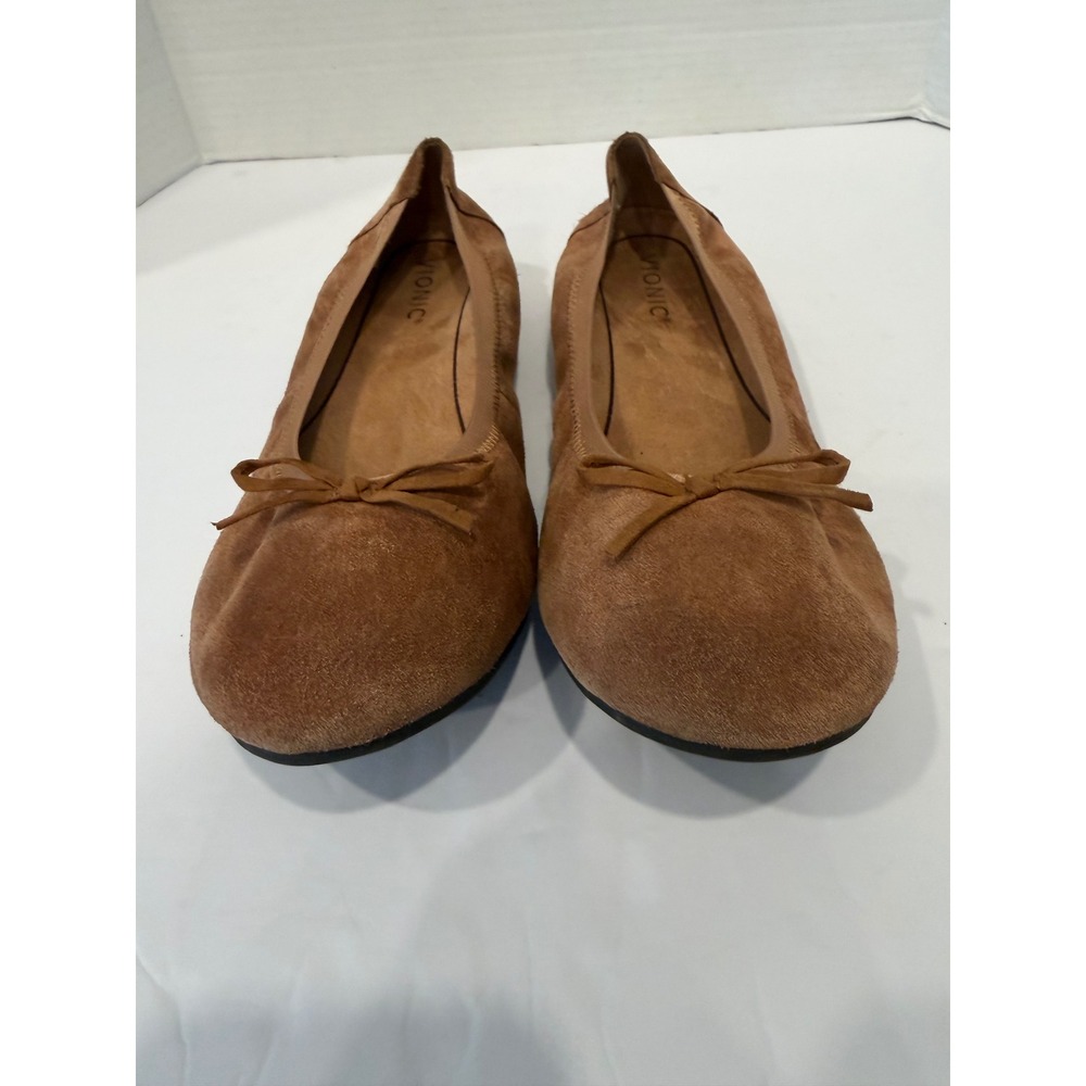 Vionic Liliana Tan Suede Comfort Supportive Bow Round Toe Ballet Flats 9 Wide - Picture 3 of 8